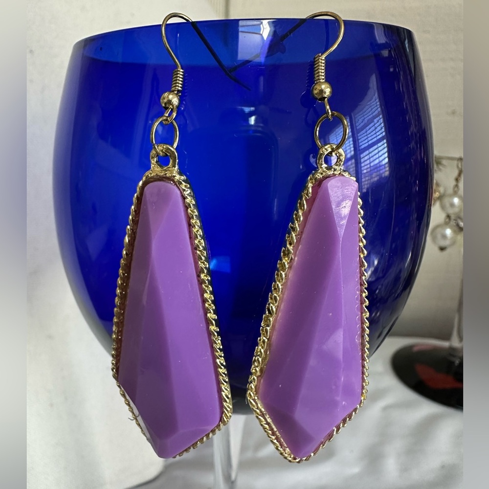 Long style purple jewel tone dangle earrings